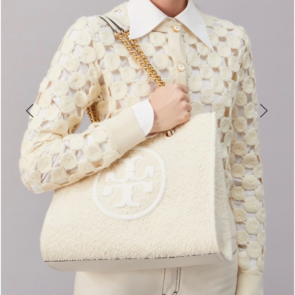 Tory Burch Ella Mini Boucle Chain Tote Bag New Cream $698